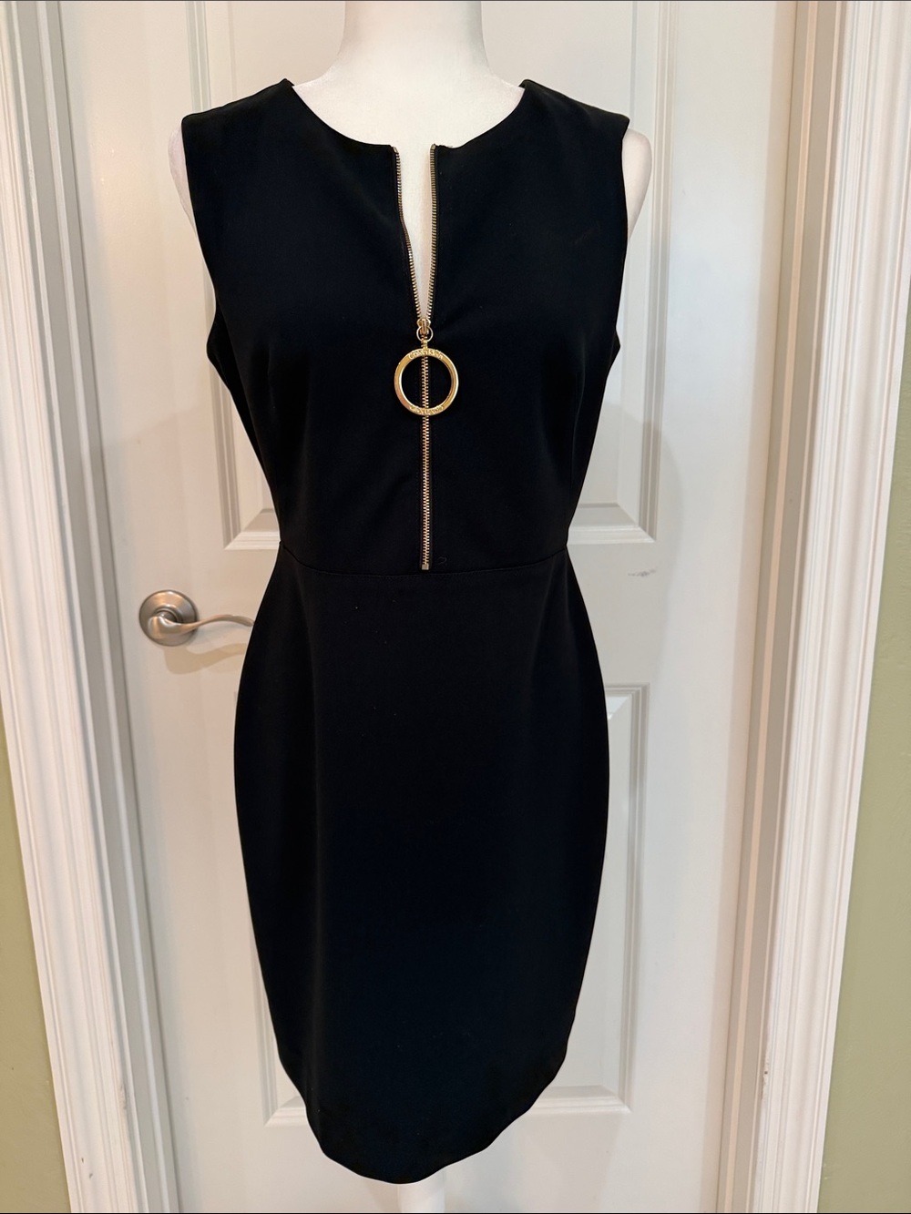 Calvin Klein Black Midi Dress with Gold Ring Zip